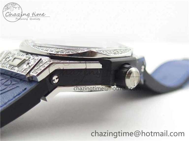 EasyMatch Big Bang Unico Sang Bleu Titanium Diamonds HBF Skeleton Dial on Blue Gummy Strap HUB 6817