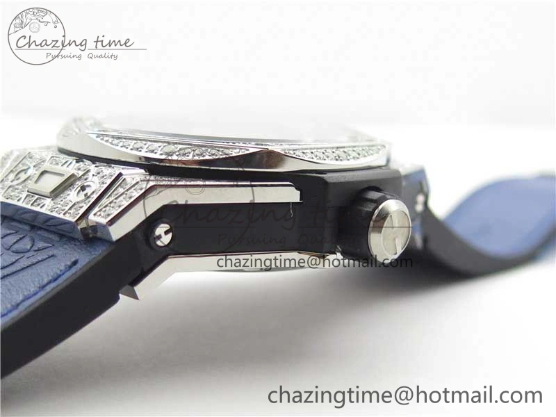 EasyMatch Big Bang Unico Sang Bleu Titanium Diamonds HBF Skeleton Dial on Blue Gummy Strap HUB 6817