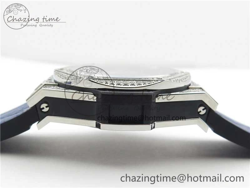 EasyMatch Big Bang Unico Sang Bleu Titanium Diamonds HBF Skeleton Dial on Blue Gummy Strap HUB 6817