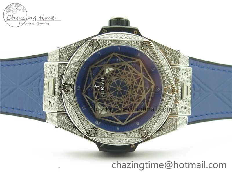 EasyMatch Big Bang Unico Sang Bleu Titanium Diamonds HBF Skeleton Dial on Blue Gummy Strap HUB 6817