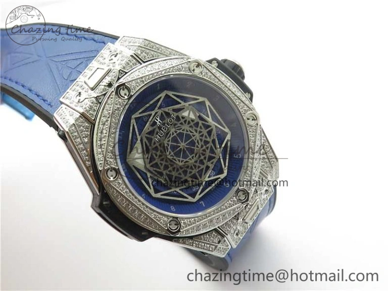 EasyMatch Big Bang Unico Sang Bleu Titanium Diamonds HBF Skeleton Dial on Blue Gummy Strap HUB 6817
