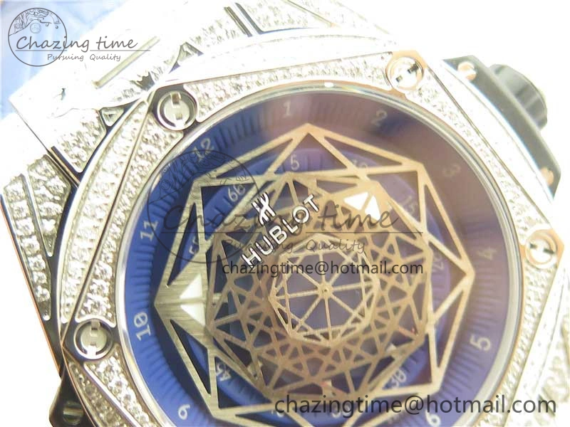 EasyMatch Big Bang Unico Sang Bleu Titanium Diamonds HBF Skeleton Dial on Blue Gummy Strap HUB 6817