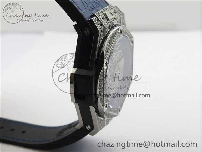 EasyMatch Big Bang Unico Sang Bleu Titanium Diamonds HBF Skeleton Dial on Blue Gummy Strap HUB 6817