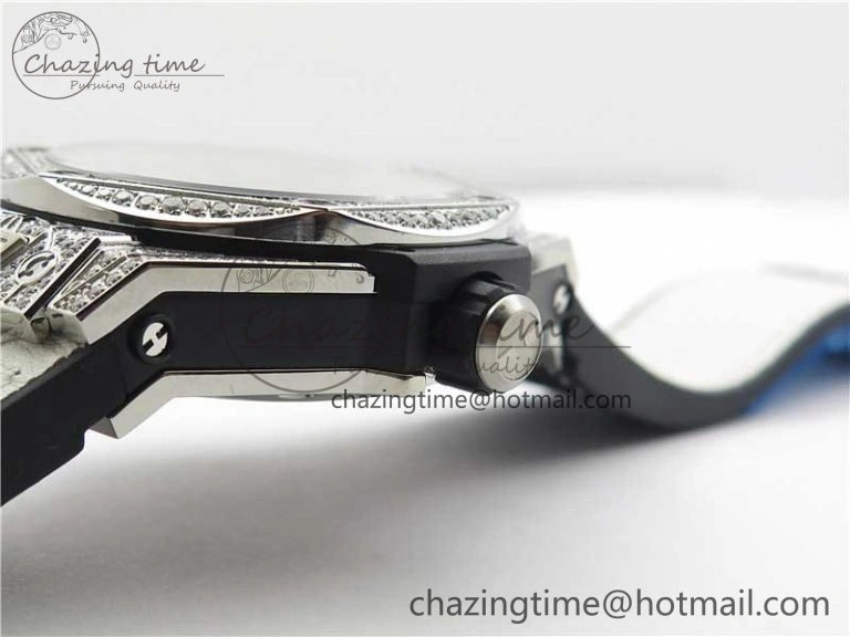 Big Bang Unico Sang Bleu Titanium Diamonds HBF Skeleton Dial on White Gummy Strap HUB FashionForward 6819
