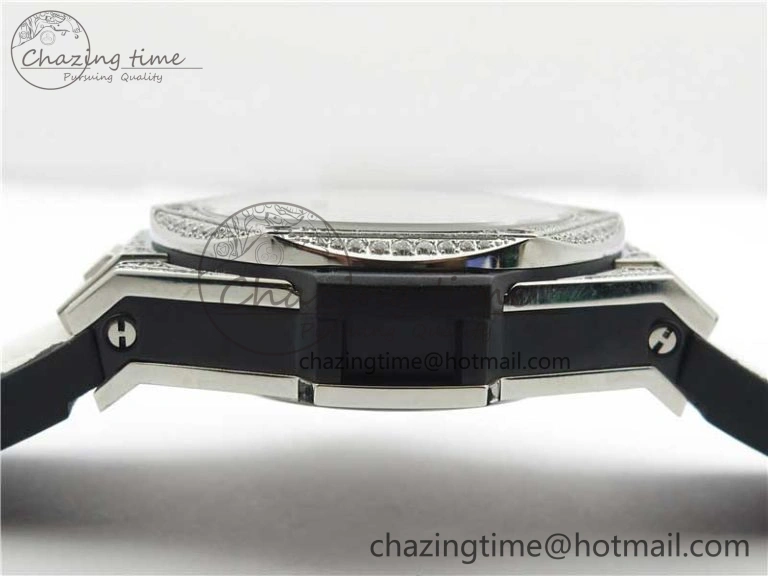 Big Bang Unico Sang Bleu Titanium Diamonds HBF Skeleton Dial on White Gummy Strap HUB FashionForward 6819