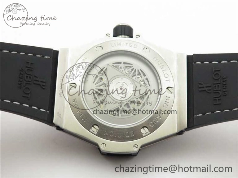 Big Bang Unico Sang Bleu Titanium Diamonds HBF Skeleton Dial on White Gummy Strap HUB FashionForward 6819
