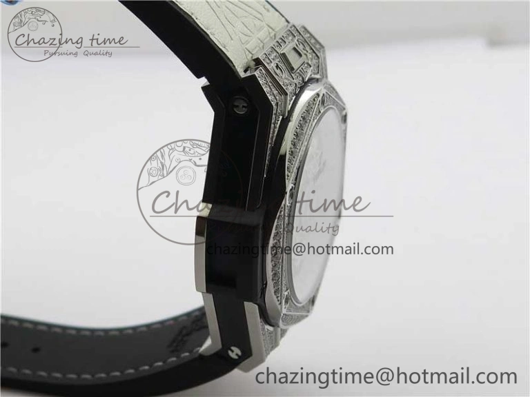 Big Bang Unico Sang Bleu Titanium Diamonds HBF Skeleton Dial on White Gummy Strap HUB FashionForward 6819