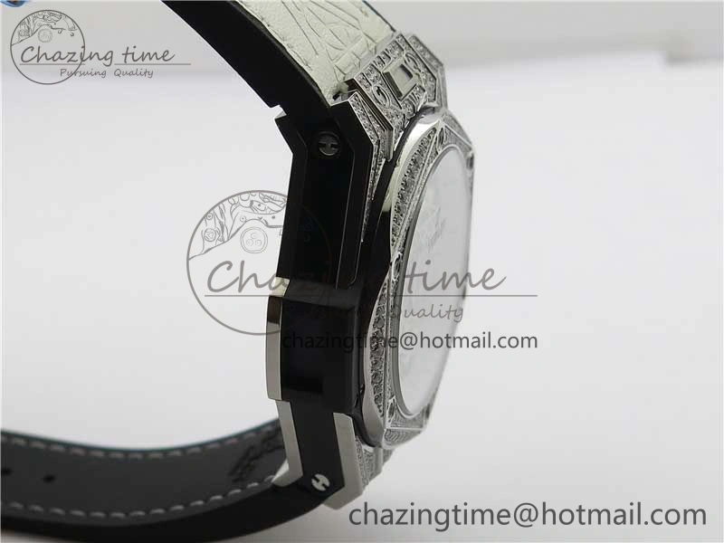 Big Bang Unico Sang Bleu Titanium Diamonds HBF Skeleton Dial on White Gummy Strap HUB FashionForward 6819