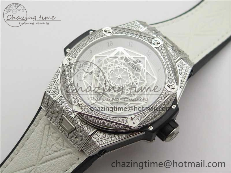 Big Bang Unico Sang Bleu Titanium Diamonds HBF Skeleton Dial on White Gummy Strap HUB FashionForward 6819