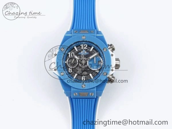 Breathable Big Bang Unico Sky Blue Ceramic BBF 1:1 Best Edition Skeleton Dial on Blue White Rubber Strap A 6733