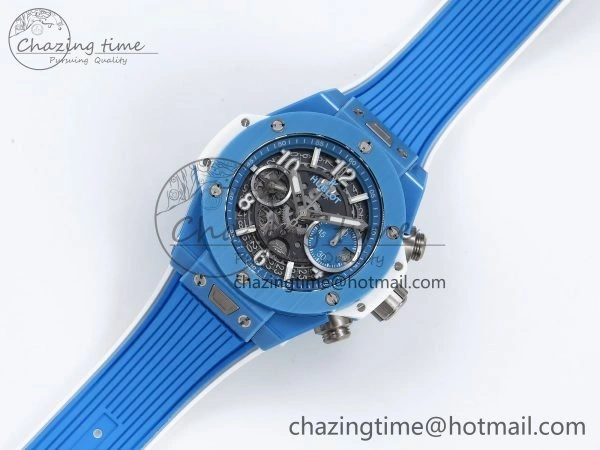 Breathable Big Bang Unico Sky Blue Ceramic BBF 1:1 Best Edition Skeleton Dial on Blue White Rubber Strap A 6733