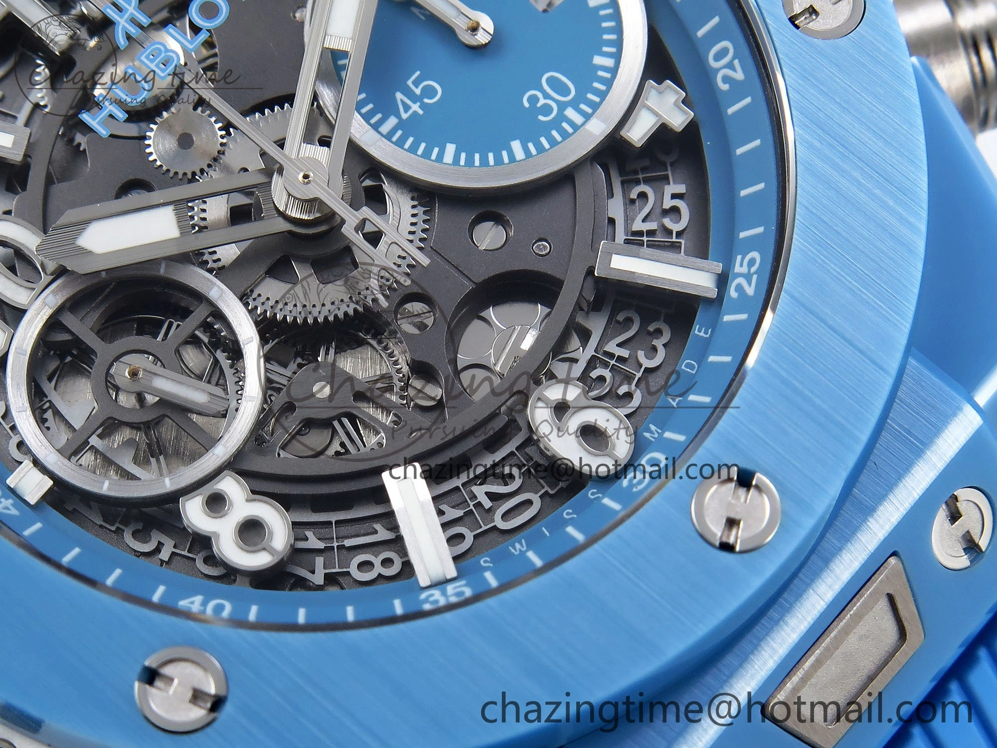 Breathable Big Bang Unico Sky Blue Ceramic BBF 1:1 Best Edition Skeleton Dial on Blue White Rubber Strap A 6733