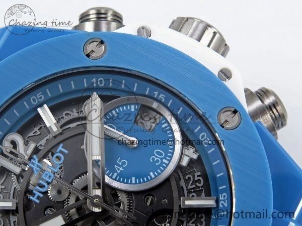 Breathable Big Bang Unico Sky Blue Ceramic BBF 1:1 Best Edition Skeleton Dial on Blue White Rubber Strap A 6733