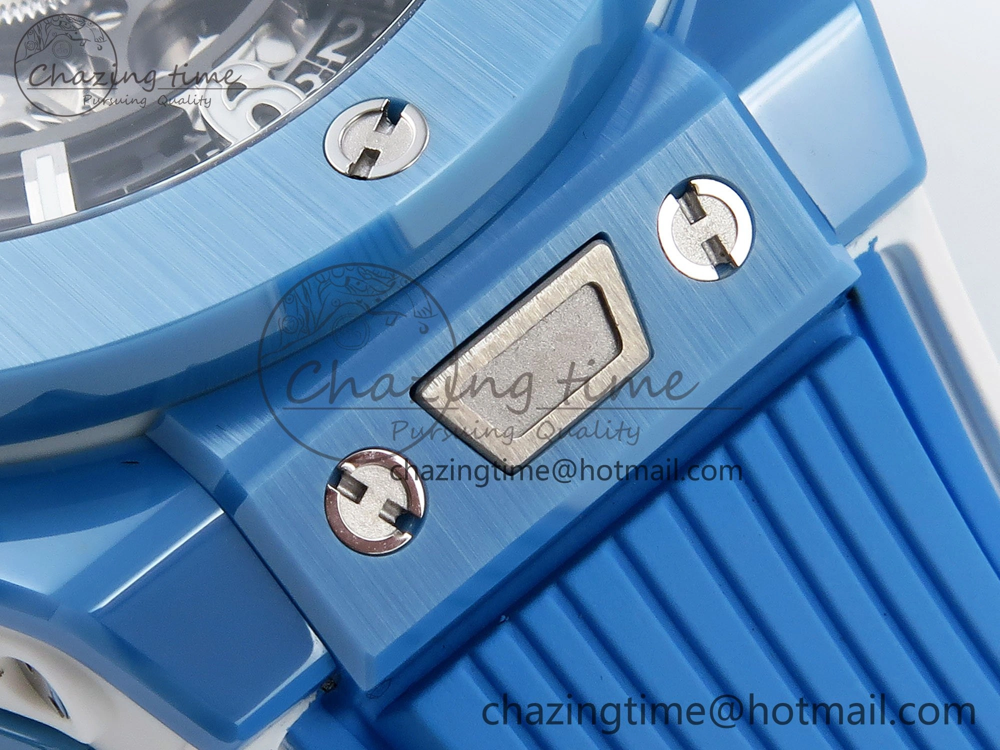 Breathable Big Bang Unico Sky Blue Ceramic BBF 1:1 Best Edition Skeleton Dial on Blue White Rubber Strap A 6733