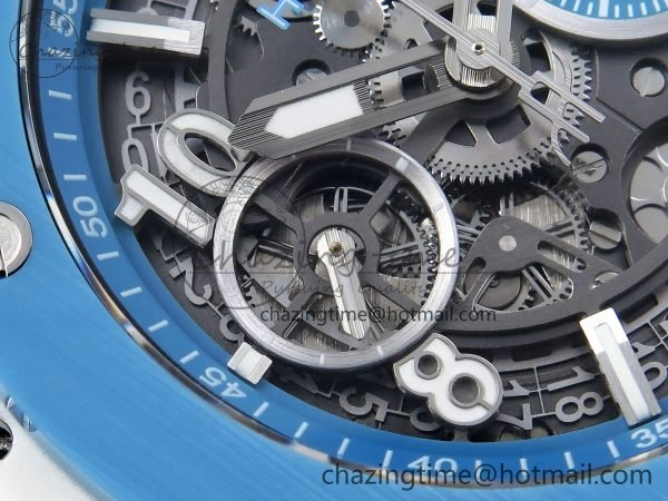 Breathable Big Bang Unico Sky Blue Ceramic BBF 1:1 Best Edition Skeleton Dial on Blue White Rubber Strap A 6733