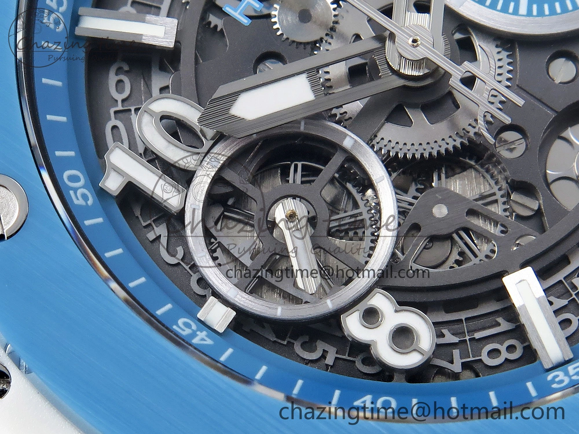Breathable Big Bang Unico Sky Blue Ceramic BBF 1:1 Best Edition Skeleton Dial on Blue White Rubber Strap A 6733