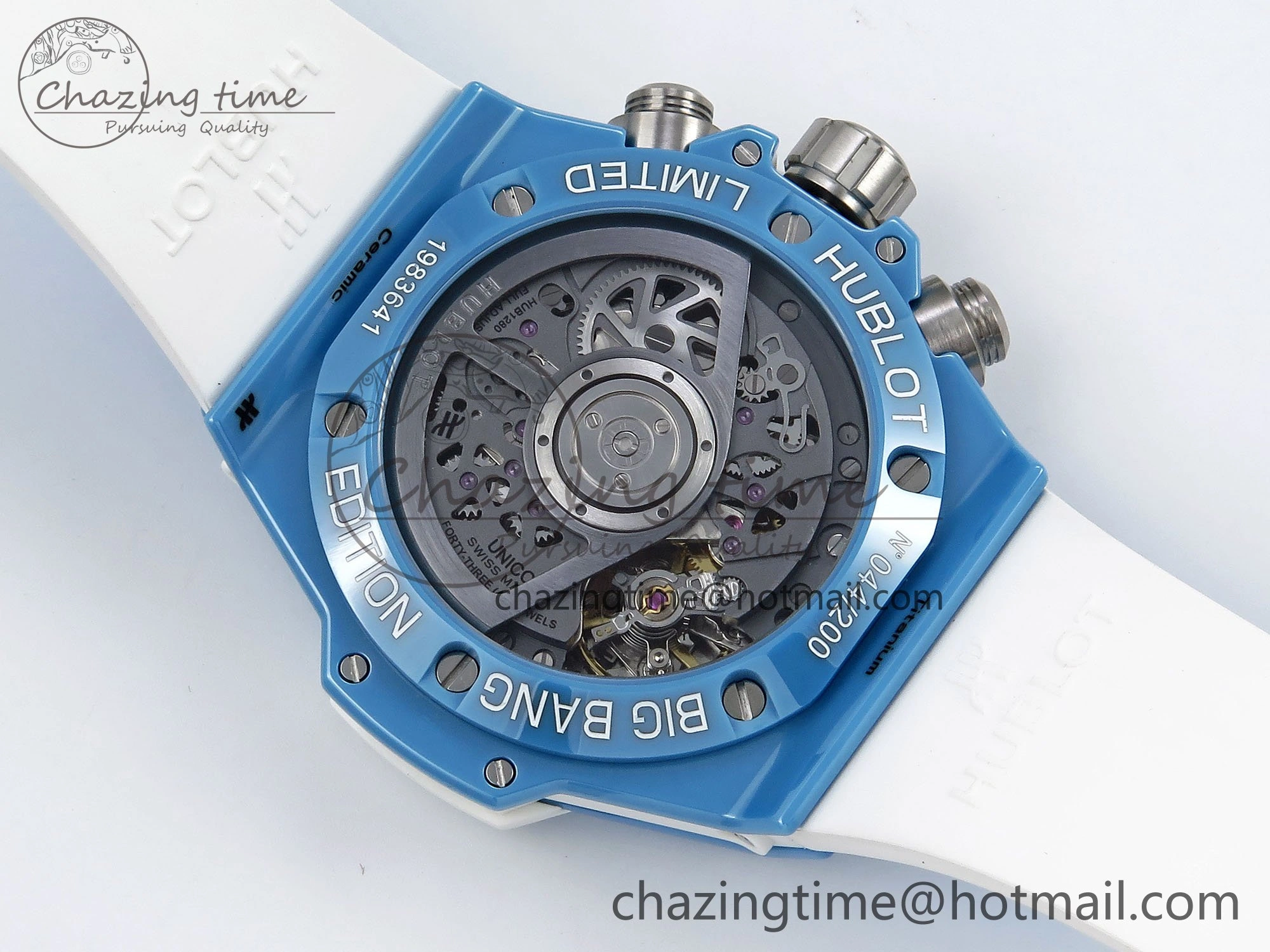 Breathable Big Bang Unico Sky Blue Ceramic BBF 1:1 Best Edition Skeleton Dial on Blue White Rubber Strap A 6733