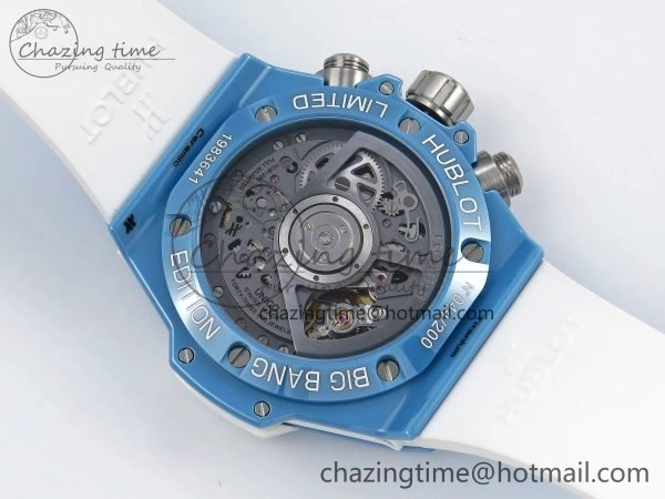 Breathable Big Bang Unico Sky Blue Ceramic BBF 1:1 Best Edition Skeleton Dial on Blue White Rubber Strap A 6733