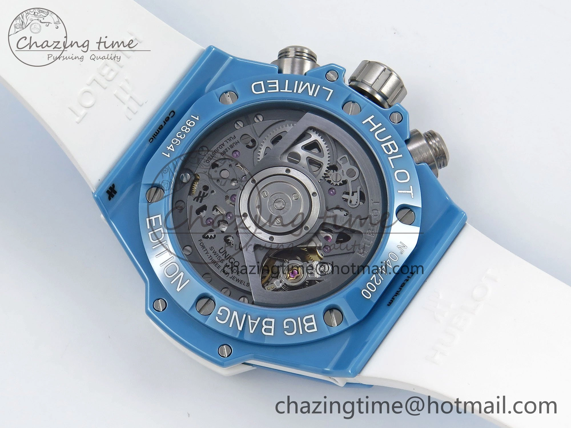 Breathable Big Bang Unico Sky Blue Ceramic BBF 1:1 Best Edition Skeleton Dial on Blue White Rubber Strap A 6733