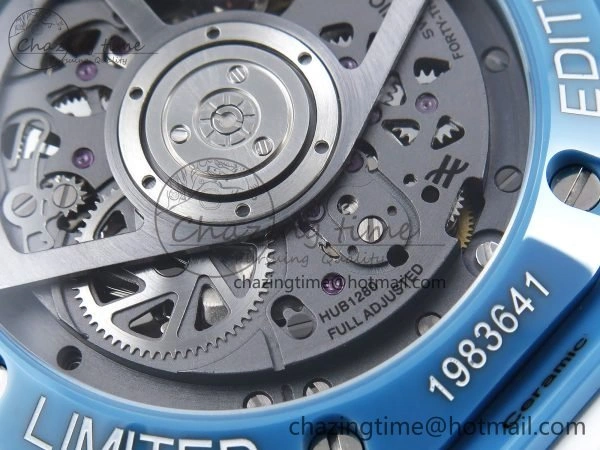 Breathable Big Bang Unico Sky Blue Ceramic BBF 1:1 Best Edition Skeleton Dial on Blue White Rubber Strap A 6733