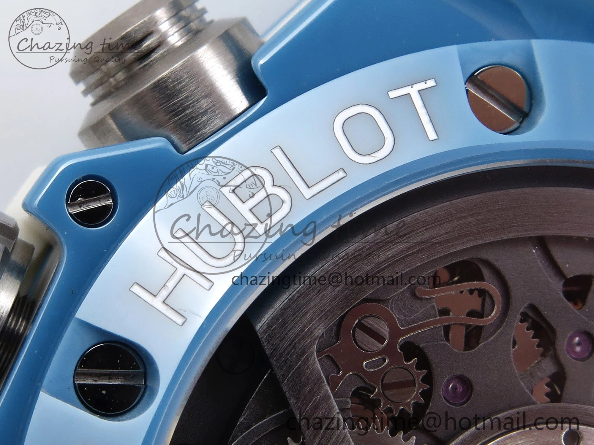 Breathable Big Bang Unico Sky Blue Ceramic BBF 1:1 Best Edition Skeleton Dial on Blue White Rubber Strap A 6733