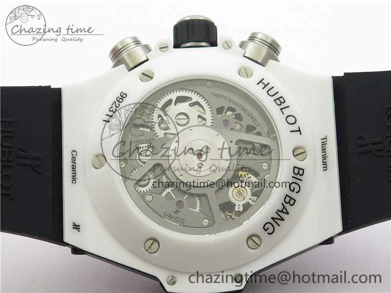 Chic Big Bang Unico White Ceramic HBF 1:1 Best Edition Black Skeleton Dial Rainbow Bezel on Whtie Rubber Strap A 6828