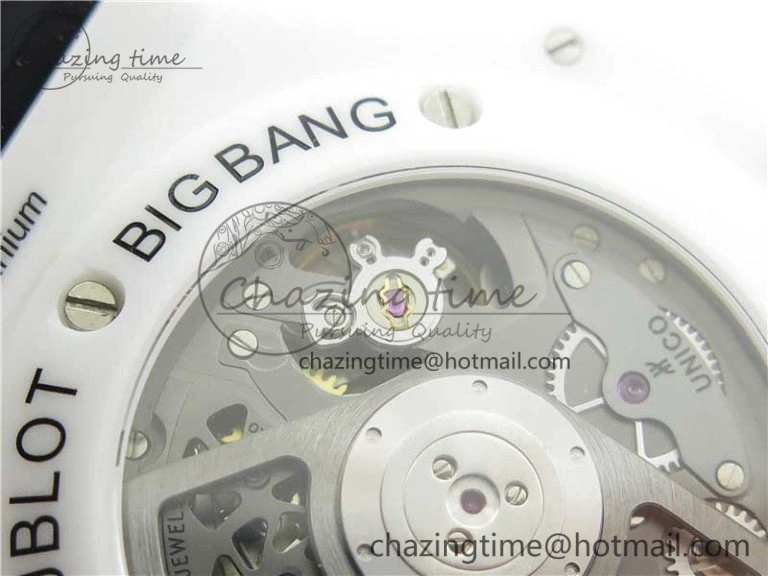 Chic Big Bang Unico White Ceramic HBF 1:1 Best Edition Black Skeleton Dial Rainbow Bezel on Whtie Rubber Strap A 6828