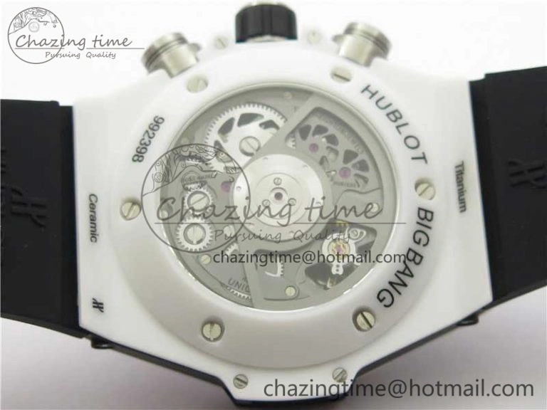 Big Bang Unico White Ceramic HBF 1:1 Best Edition Black Skeleton Dial on Whtie Rubber Strap A MultiPurpose 6825
