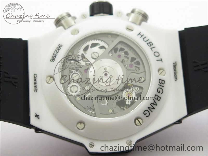 Big Bang Unico White Ceramic HBF 1:1 Best Edition Black Skeleton Dial on Whtie Rubber Strap A MultiPurpose 6825