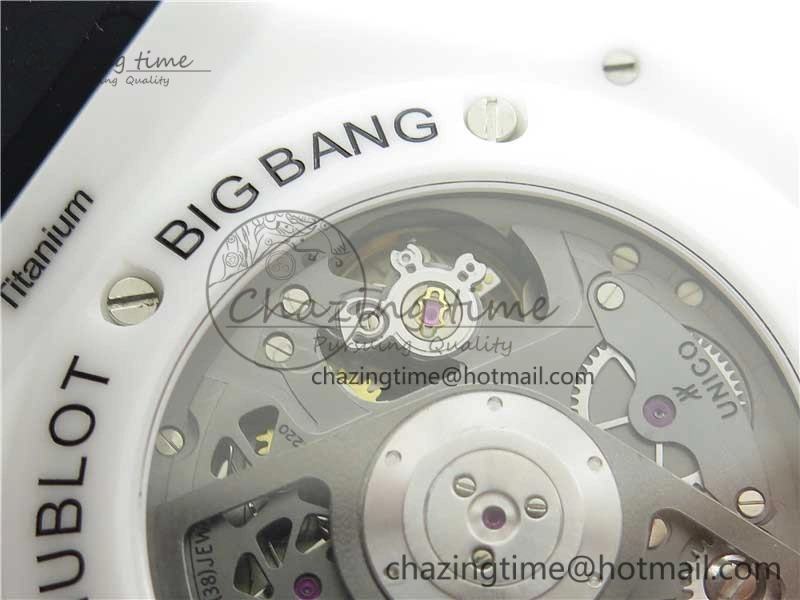 Big Bang Unico White Ceramic HBF 1:1 Best Edition Black Skeleton Dial on Whtie Rubber Strap A MultiPurpose 6825