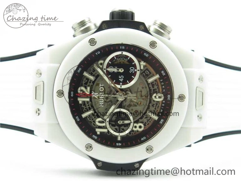 Big Bang Unico White Ceramic HBF 1:1 Best Edition Black Skeleton Dial on Whtie Rubber Strap A MultiPurpose 6825