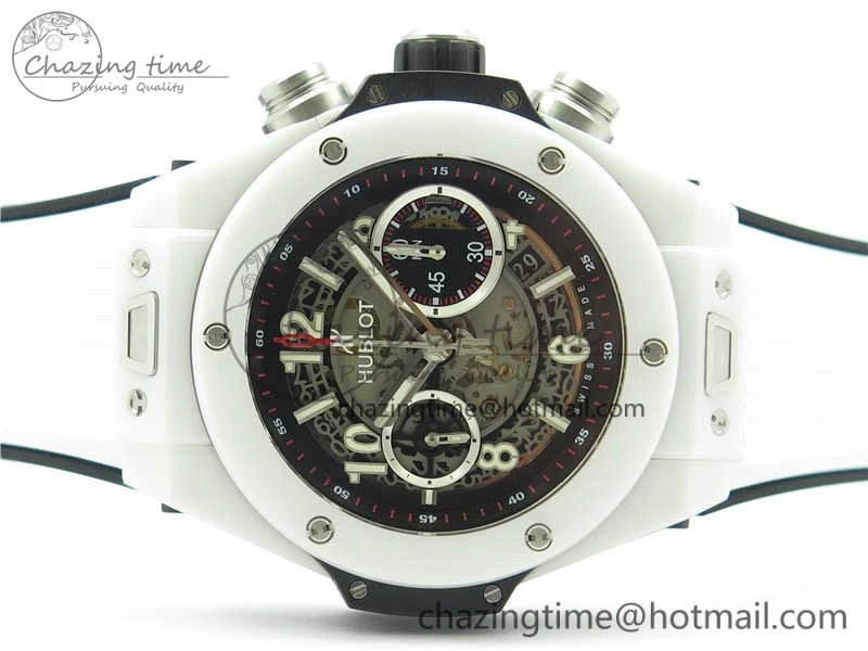 Big Bang Unico White Ceramic HBF 1:1 Best Edition Black Skeleton Dial on Whtie Rubber Strap A MultiPurpose 6825