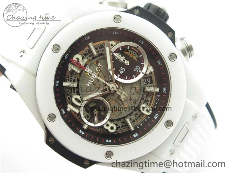 Big Bang Unico White Ceramic HBF 1:1 Best Edition Black Skeleton Dial on Whtie Rubber Strap A MultiPurpose 6825