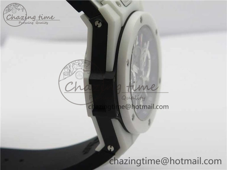 Big Bang Unico White Ceramic HBF 1:1 Best Edition Black Skeleton Dial on Whtie Rubber Strap A MultiPurpose 6825