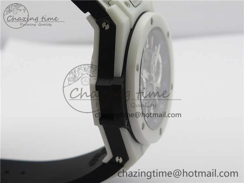 Big Bang Unico White Ceramic HBF 1:1 Best Edition Black Skeleton Dial on Whtie Rubber Strap A MultiPurpose 6825