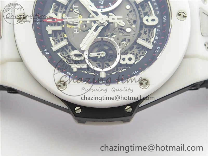 Big Bang Unico White Ceramic HBF 1:1 Best Edition Black Skeleton Dial on Whtie Rubber Strap A MultiPurpose 6825
