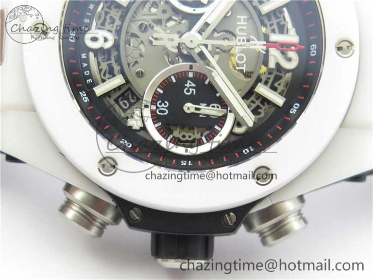 Big Bang Unico White Ceramic HBF 1:1 Best Edition Black Skeleton Dial on Whtie Rubber Strap A MultiPurpose 6825