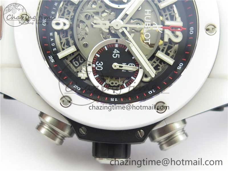 Big Bang Unico White Ceramic HBF 1:1 Best Edition Black Skeleton Dial on Whtie Rubber Strap A MultiPurpose 6825