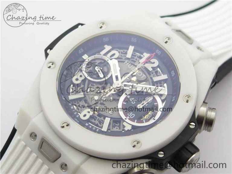 Big Bang Unico White Ceramic HBF 1:1 Best Edition Black Skeleton Dial on Whtie Rubber Strap A MultiPurpose 6825