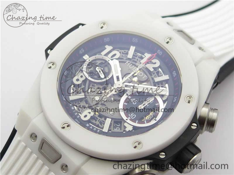 Big Bang Unico White Ceramic HBF 1:1 Best Edition Black Skeleton Dial on Whtie Rubber Strap A MultiPurpose 6825
