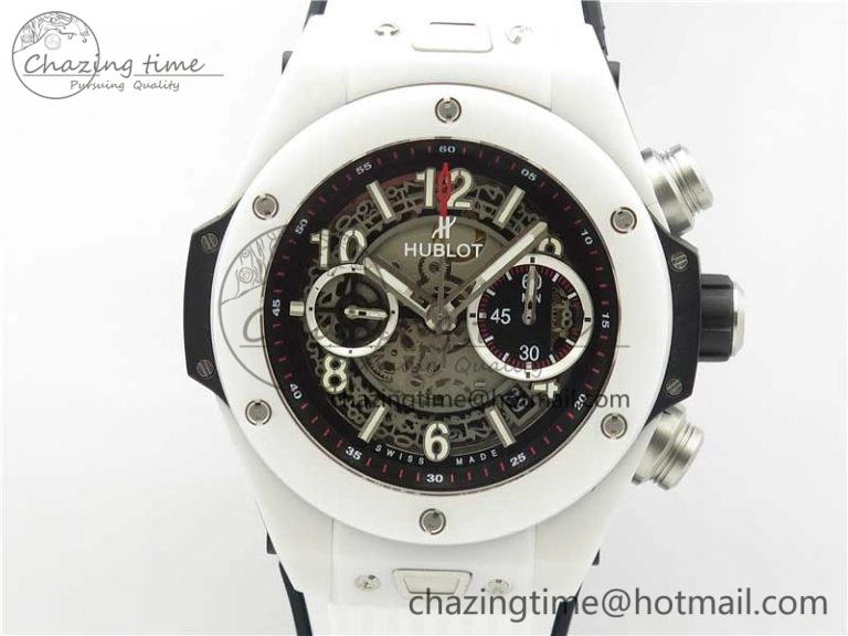 Big Bang Unico White Ceramic HBF 1:1 Best Edition Black Skeleton Dial on Whtie Rubber Strap A MultiPurpose 6825