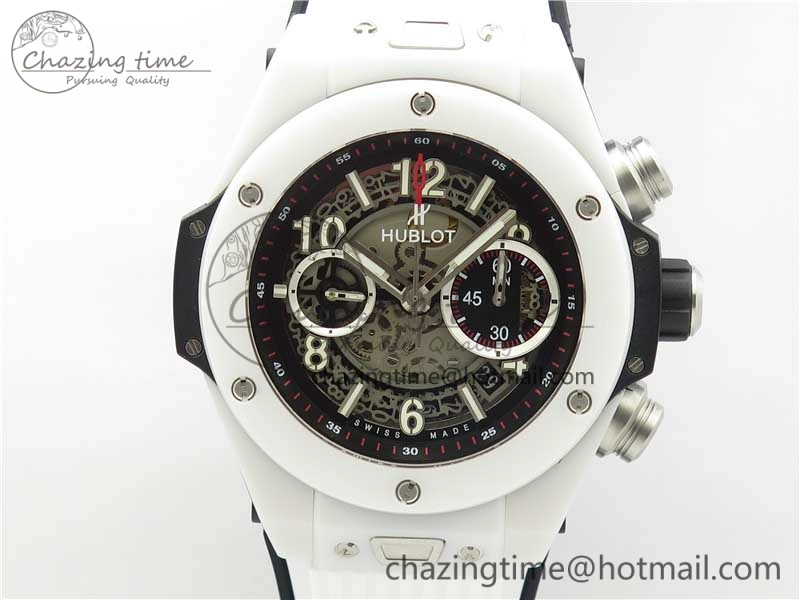 Big Bang Unico White Ceramic HBF 1:1 Best Edition Black Skeleton Dial on Whtie Rubber Strap A MultiPurpose 6825
