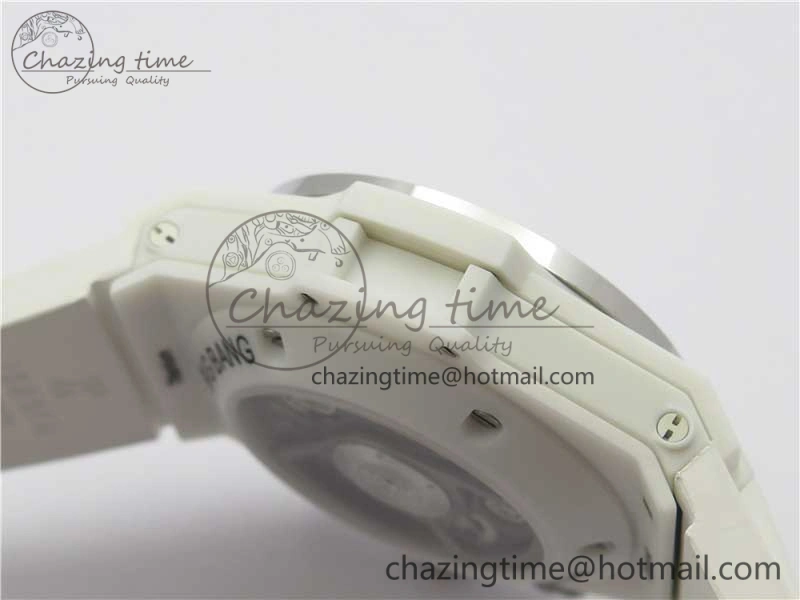 Big Bang Unico White Ceramic HBF 1:1 Best Edition White Skeleton Dial Rainbow Bezel on White Rubber Strap A GoAnywhere 6829
