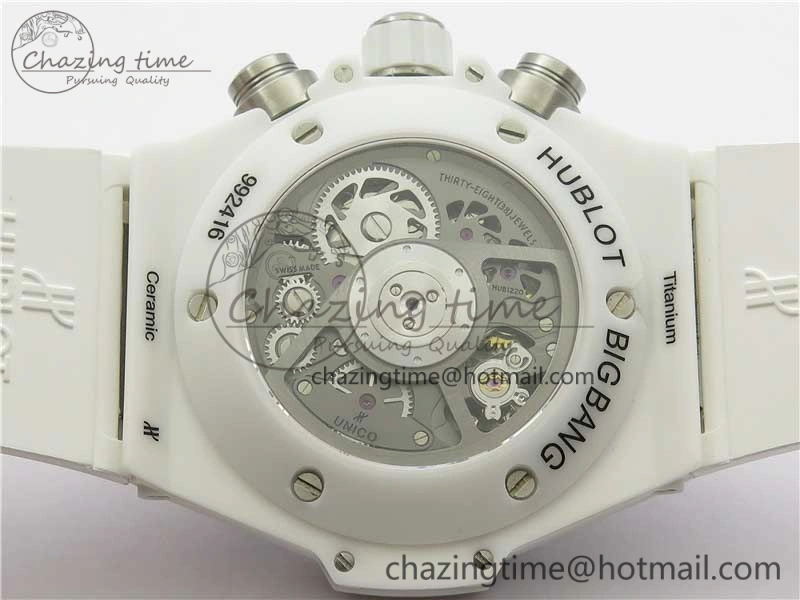 Big Bang Unico White Ceramic HBF 1:1 Best Edition White Skeleton Dial Rainbow Bezel on White Rubber Strap A GoAnywhere 6829