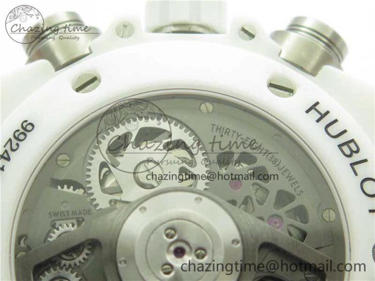 Big Bang Unico White Ceramic HBF 1:1 Best Edition White Skeleton Dial Rainbow Bezel on White Rubber Strap A GoAnywhere 6829