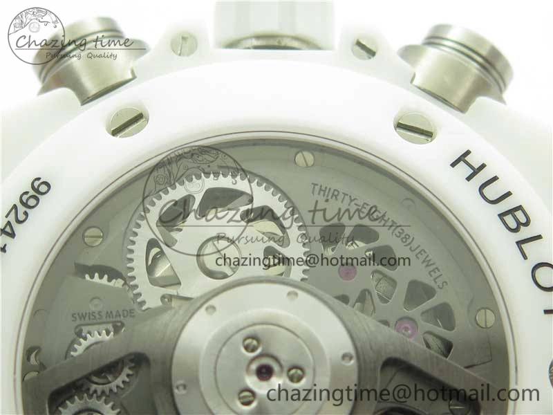Big Bang Unico White Ceramic HBF 1:1 Best Edition White Skeleton Dial Rainbow Bezel on White Rubber Strap A GoAnywhere 6829