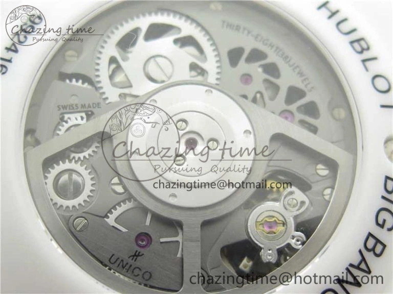 Big Bang Unico White Ceramic HBF 1:1 Best Edition White Skeleton Dial Rainbow Bezel on White Rubber Strap A GoAnywhere 6829