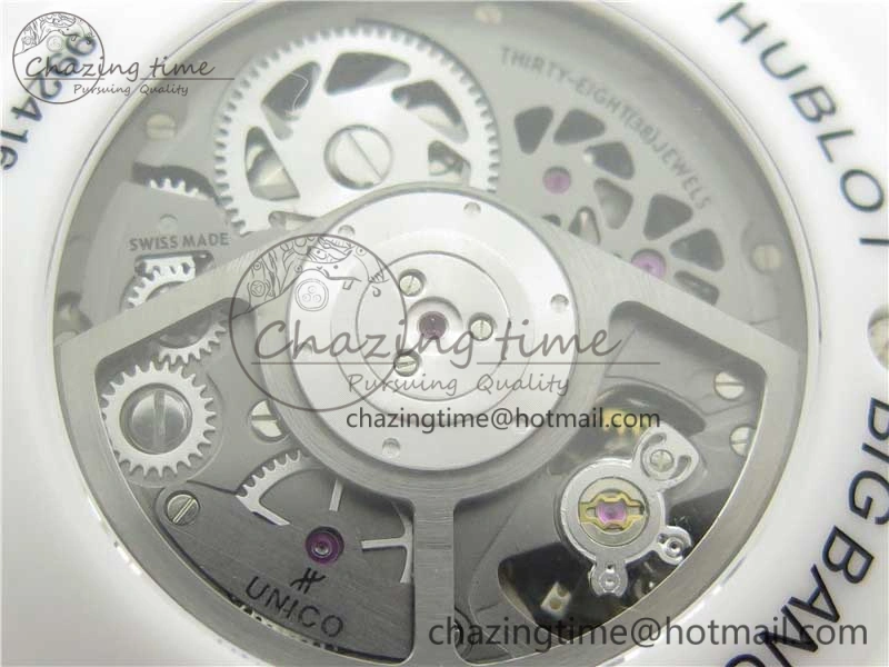 Big Bang Unico White Ceramic HBF 1:1 Best Edition White Skeleton Dial Rainbow Bezel on White Rubber Strap A GoAnywhere 6829
