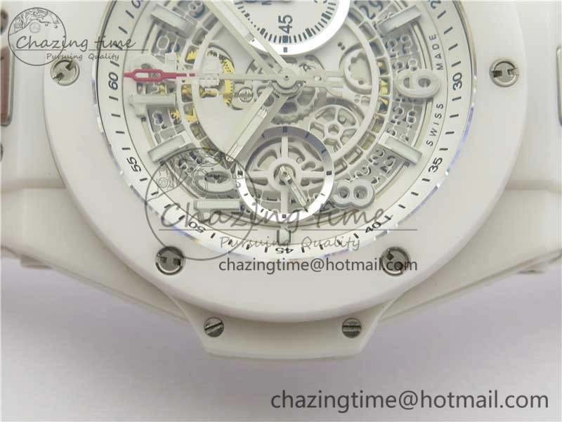 Big Bang Unico White Ceramic HBF 1:1 Best Edition White Skeleton Dial on White Rubber Strap A WellDesigned 6826