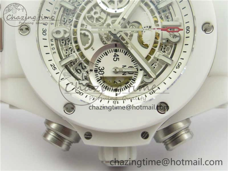 Big Bang Unico White Ceramic HBF 1:1 Best Edition White Skeleton Dial on White Rubber Strap A WellDesigned 6826
